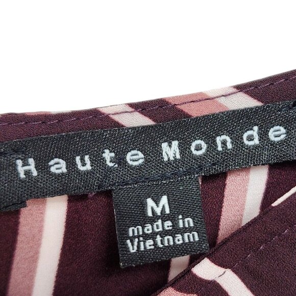 Haute Monde Womens Striped Burgundy Pink Tie Front Blouse Top 3/4 Sleeves Size M - Picture 3 of 10